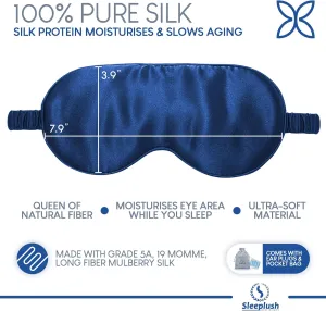 Sleeplush Mulberry Silk Sleep Mask – Sleep Mask with Silk Covered Straps – Sleep Masks for Women and Men - Eye Mask for Sleeping Comes with Ear Plugs and Pocket Bag - Weighted Sleep Mask - Blue