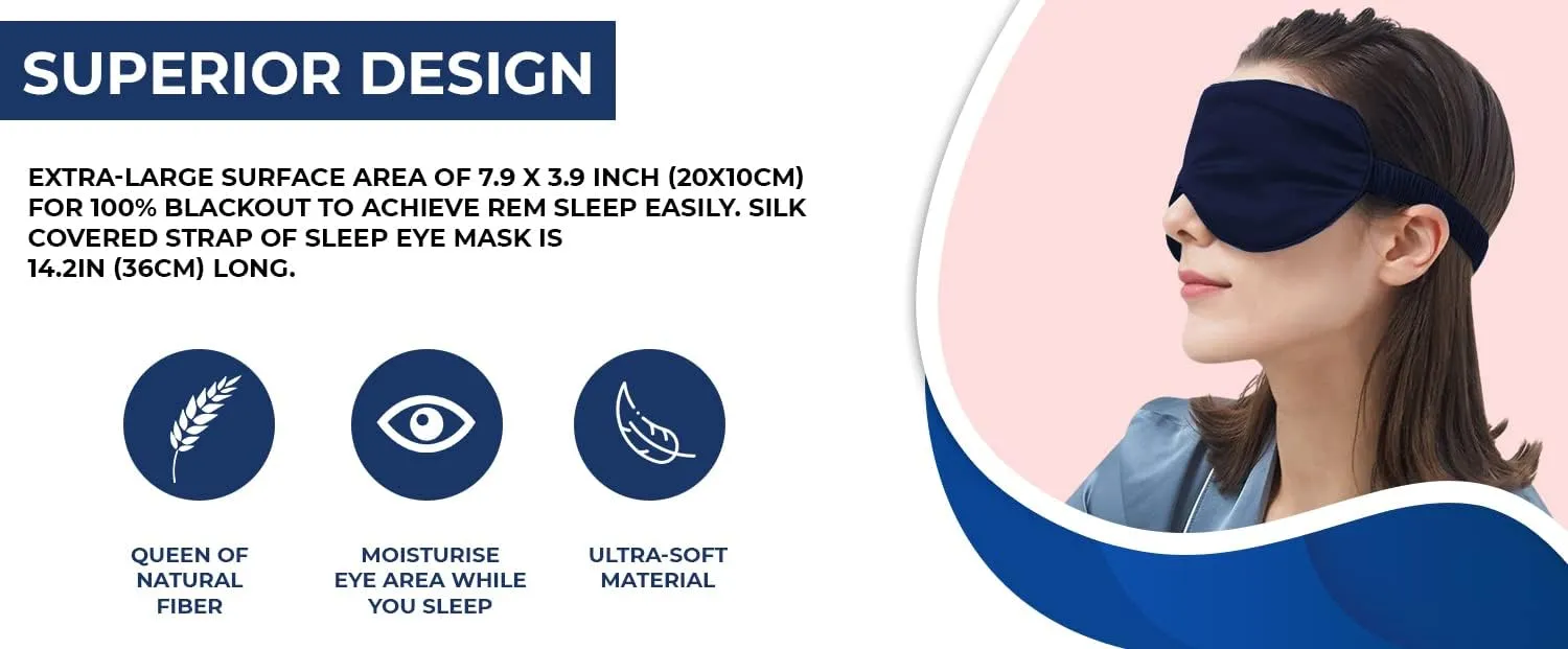 Sleeplush Mulberry Silk Sleep Mask – Sleep Mask with Silk Covered Straps – Sleep Masks for Women and Men - Eye Mask for Sleeping Comes with Ear Plugs and Pocket Bag - Weighted Sleep Mask - Blue