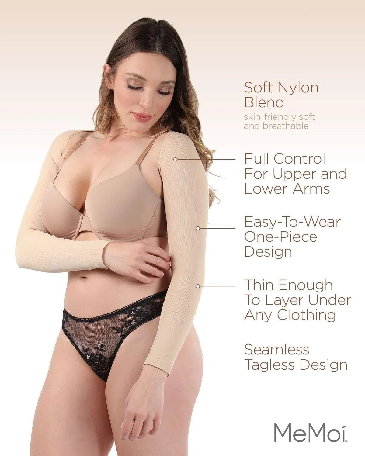SlimMe Long Sleeve Arm Shapewear, Arm Slimming Sleeves for Women, Tightens and Smooths Arms, Bolero Style - Small to Queen 2