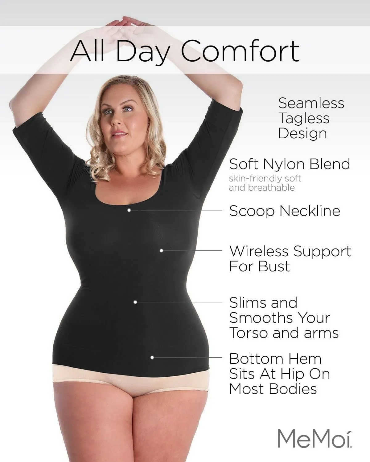 SlimMe Quarter Sleeve Compression Shapewear for Women, Tummy Control Shapewear Shirt, Comfortable Compression Tops for Women