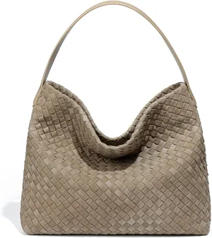 Slouchy Suede Woven Hobo Bags Women Trendy Suede Shoulder Bag Crossbody Satchel Crescent Purse Top Handle Tote Handbag