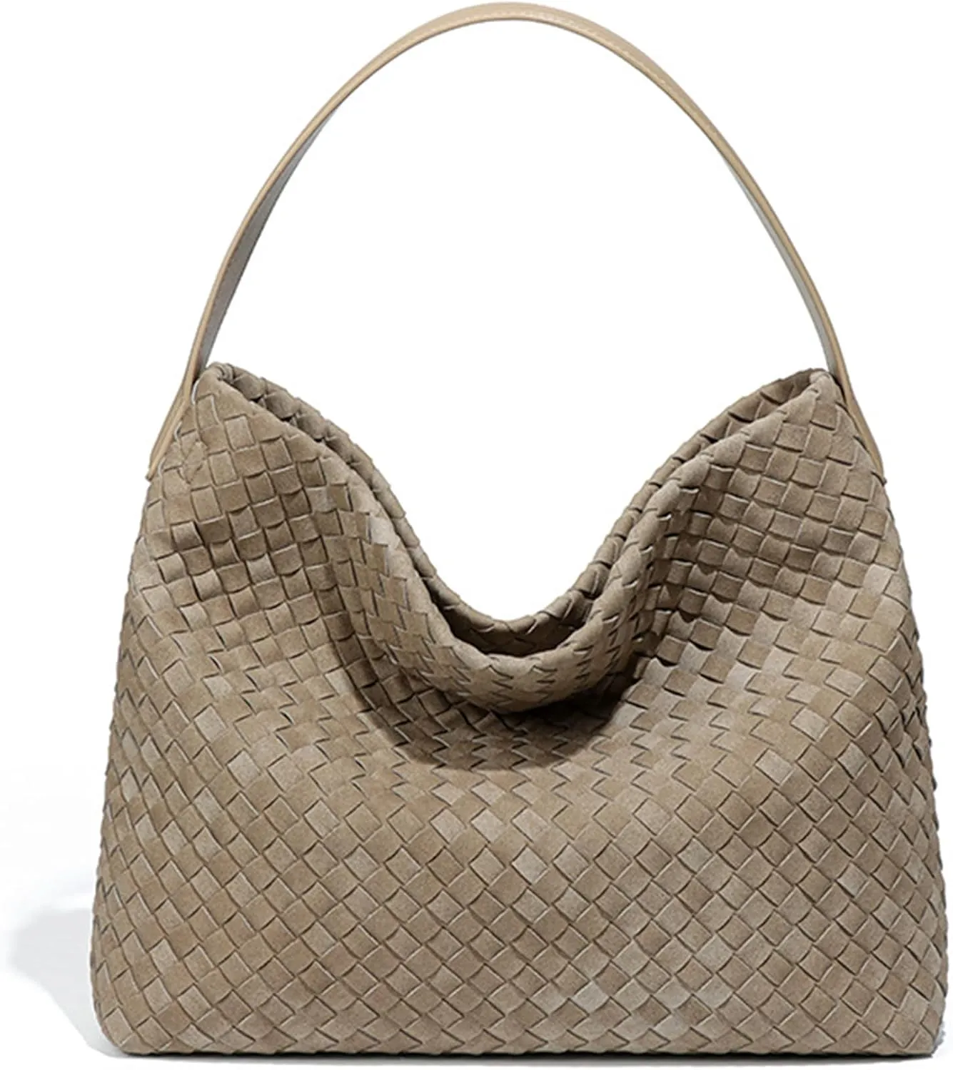 Slouchy Suede Woven Hobo Bags Women Trendy Suede Shoulder Bag Crossbody Satchel Crescent Purse Top Handle Tote Handbag