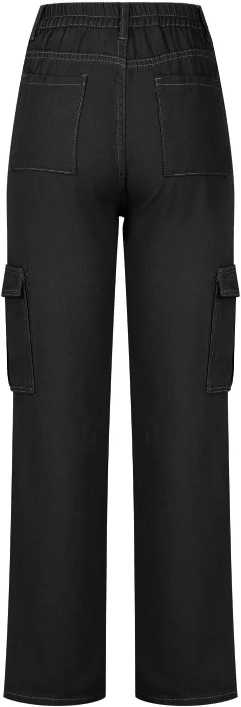 SMIDOW Baggy Cargo Pants for Women Relaxed Fit Low Rise Pants Streetwear Stretchy Wide Leg Combat Military Trousers