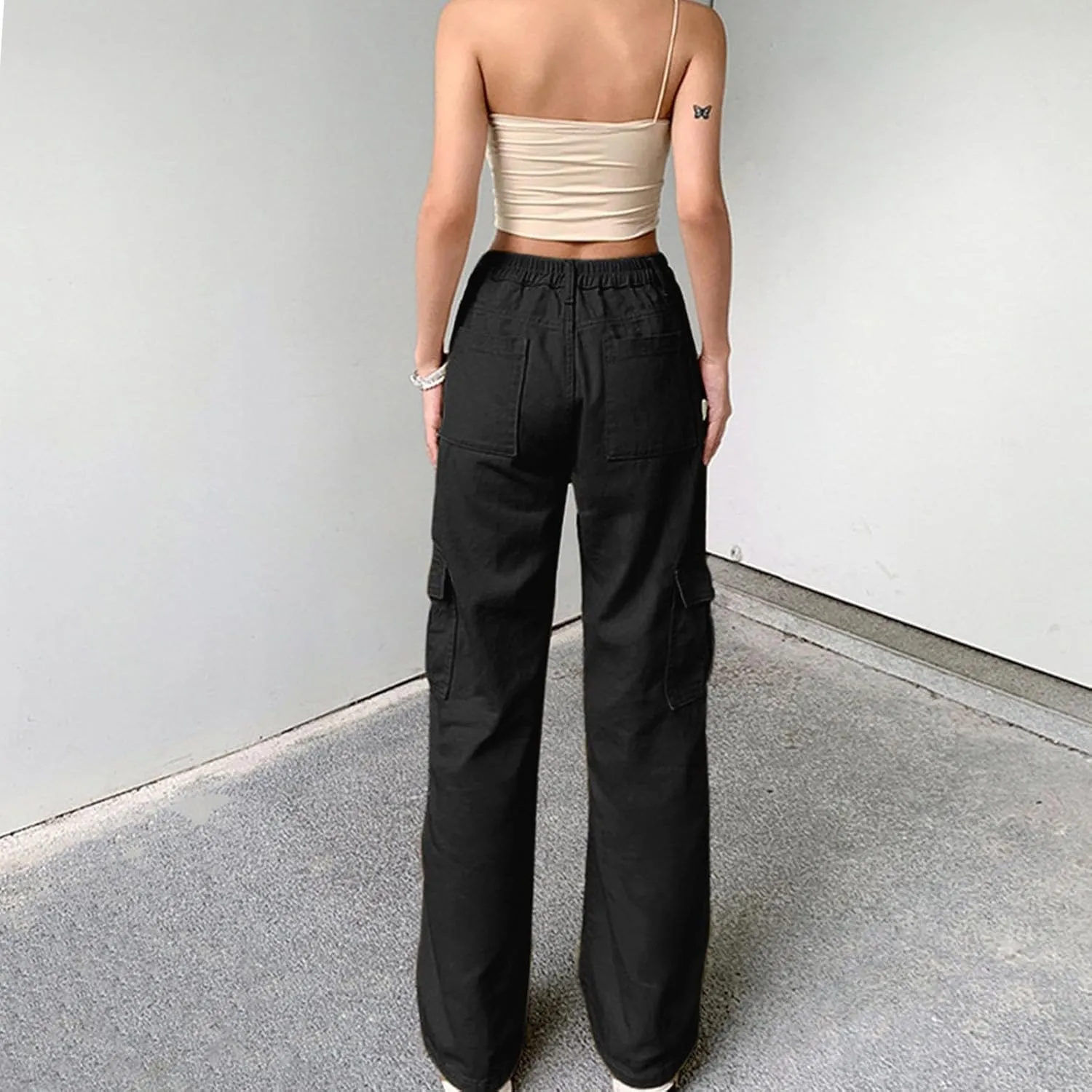 SMIDOW Baggy Cargo Pants for Women Relaxed Fit Low Rise Pants Streetwear Stretchy Wide Leg Combat Military Trousers