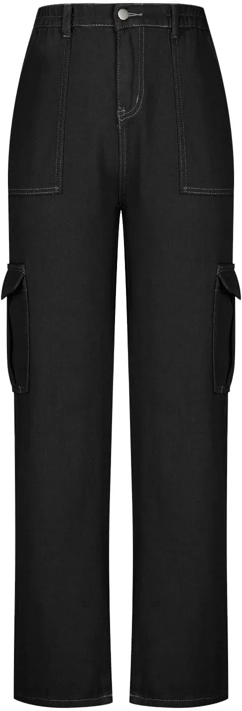 SMIDOW Baggy Cargo Pants for Women Relaxed Fit Low Rise Pants Streetwear Stretchy Wide Leg Combat Military Trousers