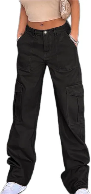 SMIDOW Baggy Cargo Pants for Women Relaxed Fit Low Rise Pants Streetwear Stretchy Wide Leg Combat Military Trousers