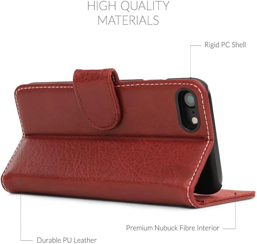 Snugg iPhone SE Wallet Case 2022 & 2020 / iPhone 8 Wallet Case/iPhone 7 Wallet Case – Leather Card Wallet with Handy Stand Feature for iPhone SE Case Wallet Flip Phone Case Cover in Dusty Cedar Red