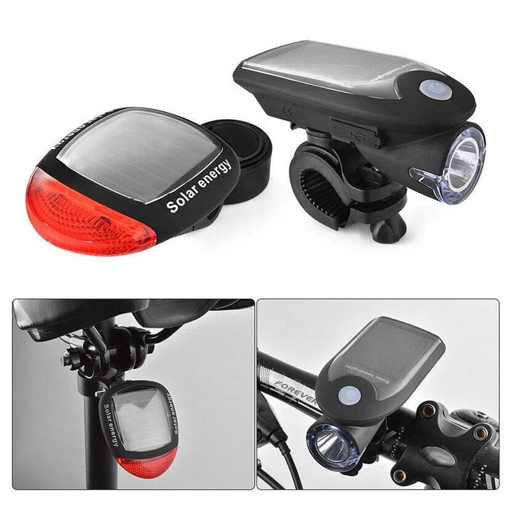Solar Powered Bicycle Cycling Bike LED Headlight   Rear Tail Light Lamp LED with Gift Box