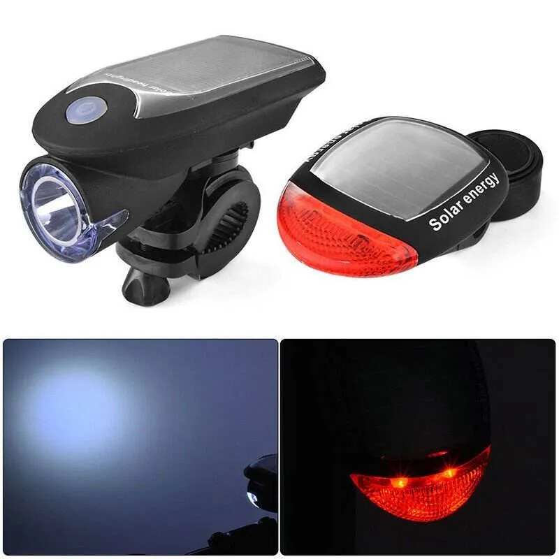 Solar Powered Bicycle Cycling Bike LED Headlight   Rear Tail Light Lamp LED with Gift Box