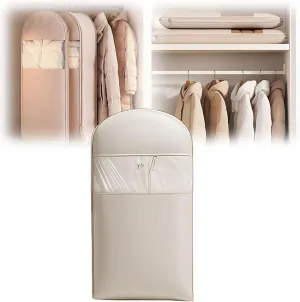 Space Saving Hanging Garment Bag with Self Compression Zipper, Compression Hanging Garment Bag, Dust Cover Clothes Bags for Down Coat, Space Saving Hanging Protector for Coats(Beige)