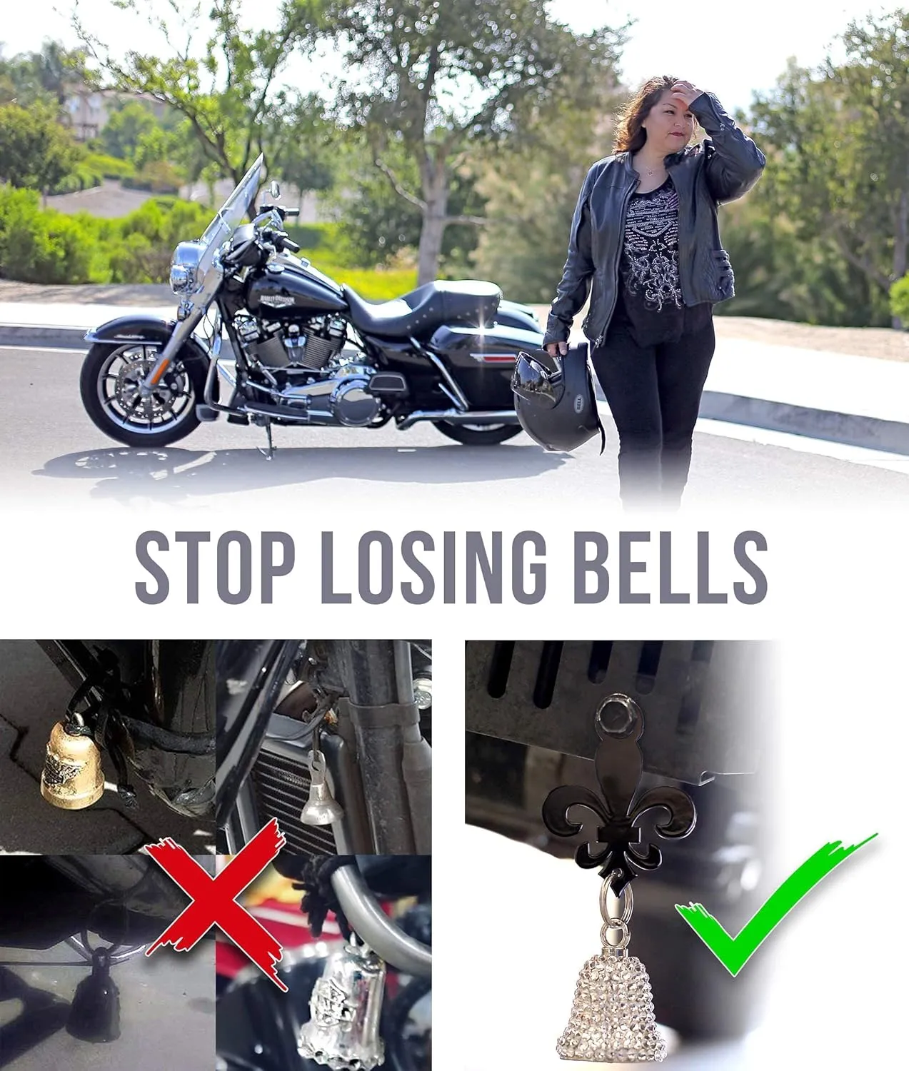 Sparkle Rider Motorcycle Bell Hanger Mount Fleur-de-lis Accessory Bracket to Attach Gremlin, Guardian, Harley Ride Bells