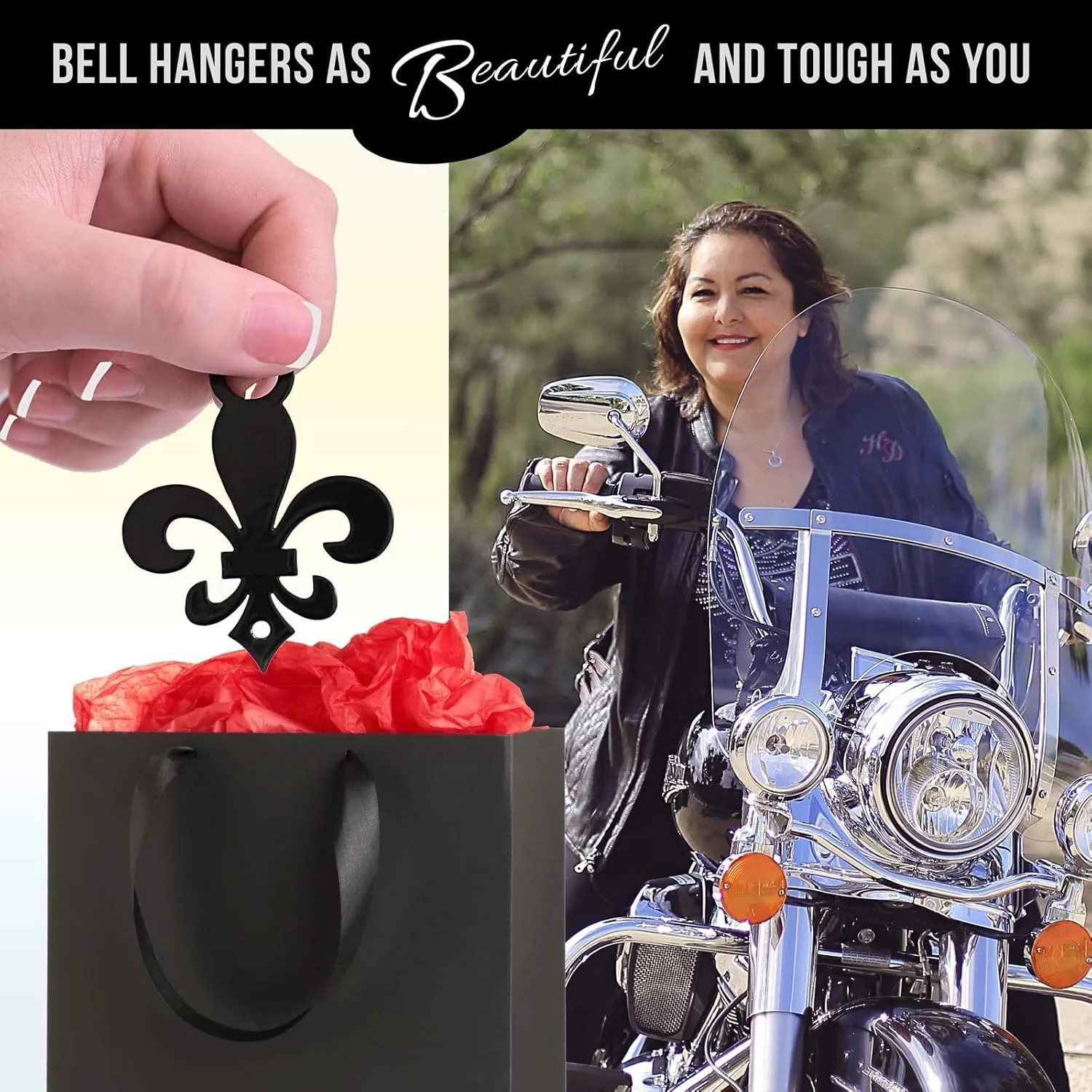 Sparkle Rider Motorcycle Bell Hanger Mount Fleur-de-lis Accessory Bracket to Attach Gremlin, Guardian, Harley Ride Bells