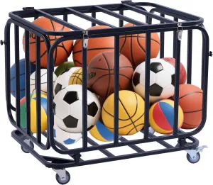 Sports Ball Storage Cart, Basketball Cart with Wheels, Lockable Lid, Heavy Duty Carbon Steel Sports Equipment Organizer for Gyms, Schools, Clubs, Indoor and Outdoor Basketball Storage