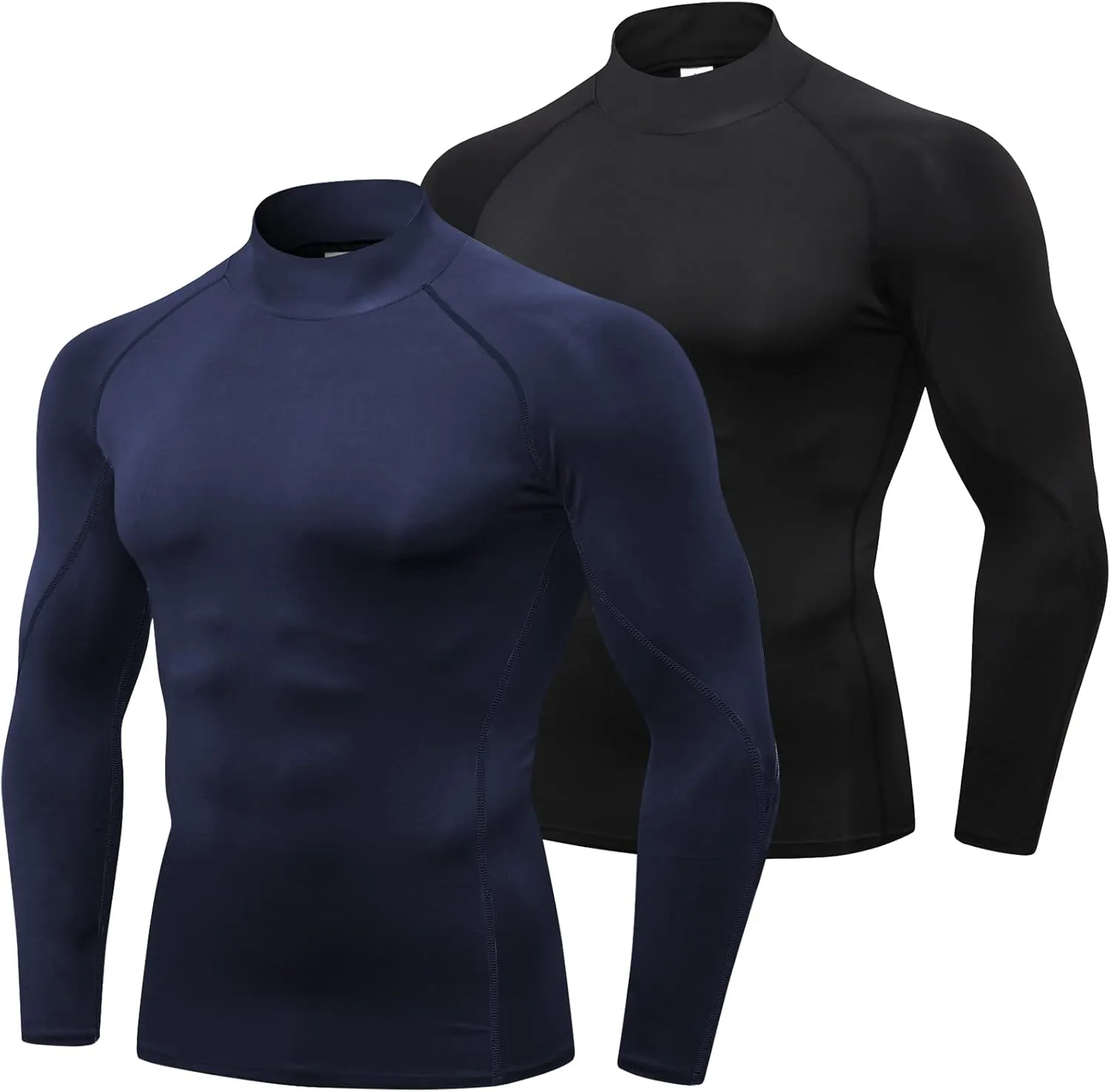 SPVISE 1 or 2 Pack Men's Compression Shirts Long Sleeve Athletic Workout T-Shirts Cool Dry Undershirts Turtle Neck Gym Tops