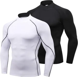 SPVISE 1 or 2 Pack Men's Compression Shirts Long Sleeve Athletic Workout T-Shirts Cool Dry Undershirts Turtle Neck Gym Tops