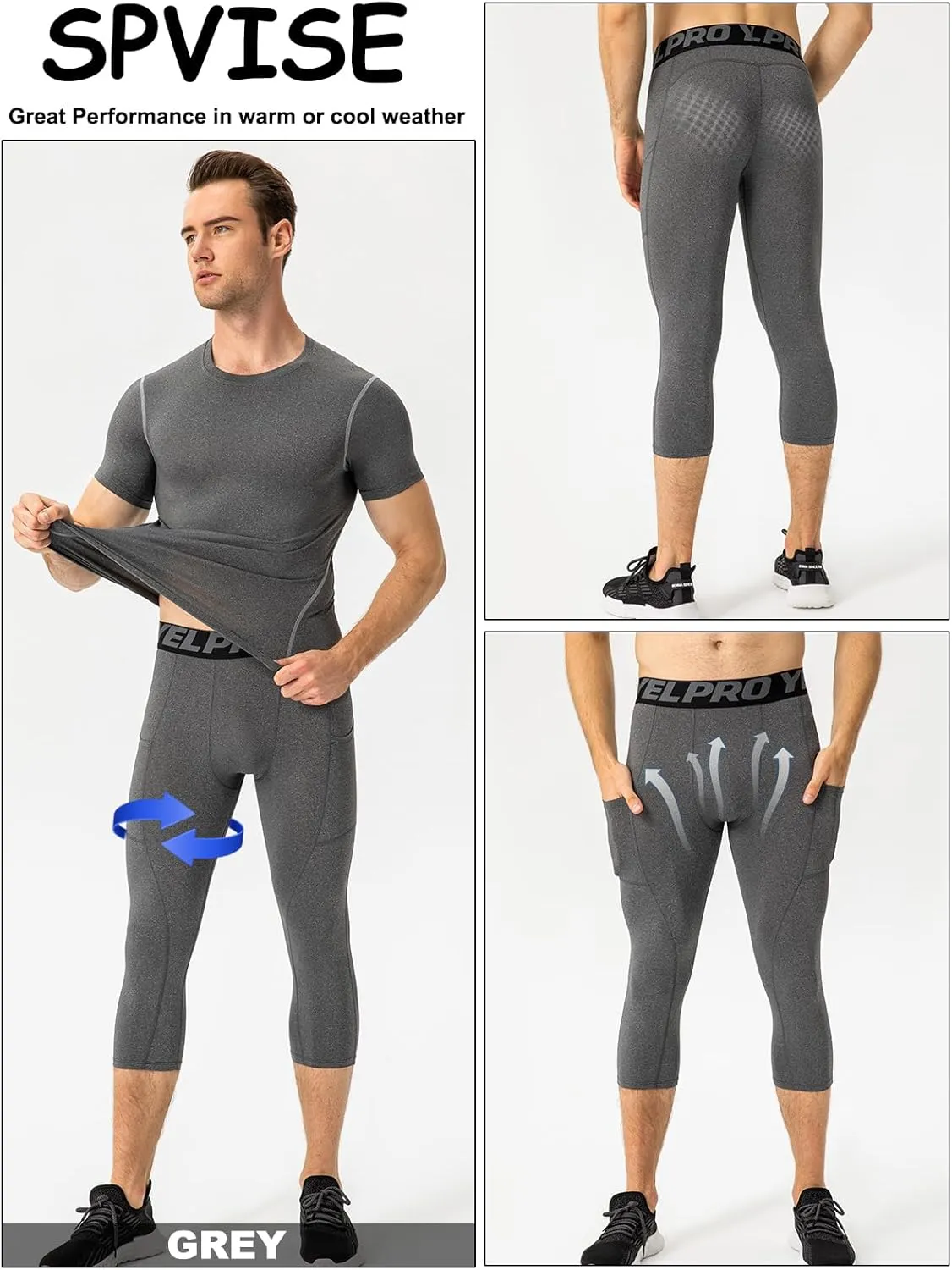 SPVISE 1 or 3 Pack 3/4 Compression Pants Men Athletic Gym Capri Leggings Running Tights Dry Fit Basketball Sports Base Layer
