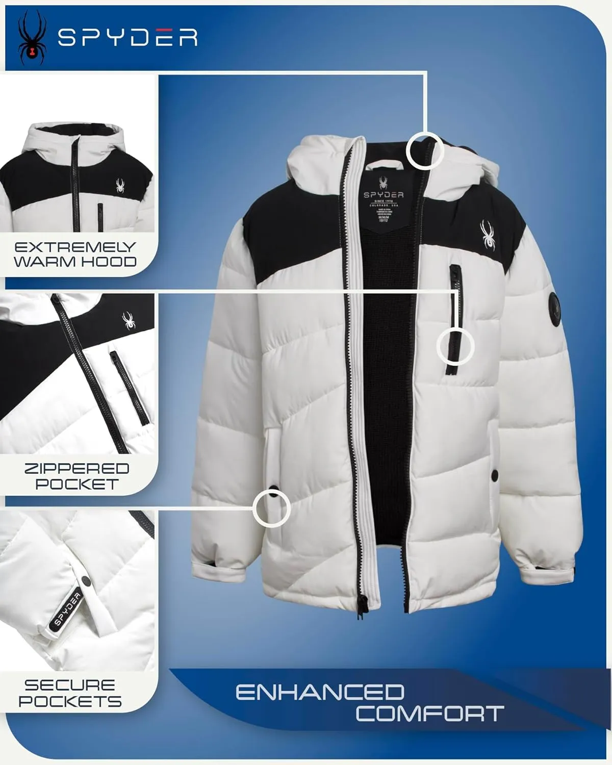 Spyder Boys' Puffer Jacket - Water Resistant Fleece Lined Stretch Puffer Jacket - Insulated Winter Jacket for Boys (4-16)