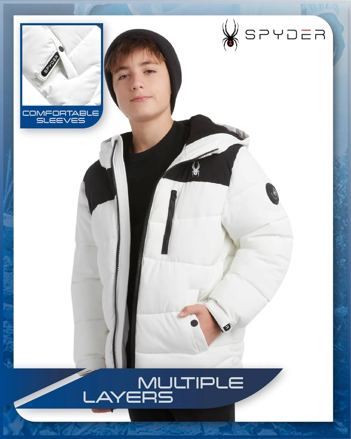 Spyder Boys' Puffer Jacket - Water Resistant Fleece Lined Stretch Puffer Jacket - Insulated Winter Jacket for Boys (4-16)