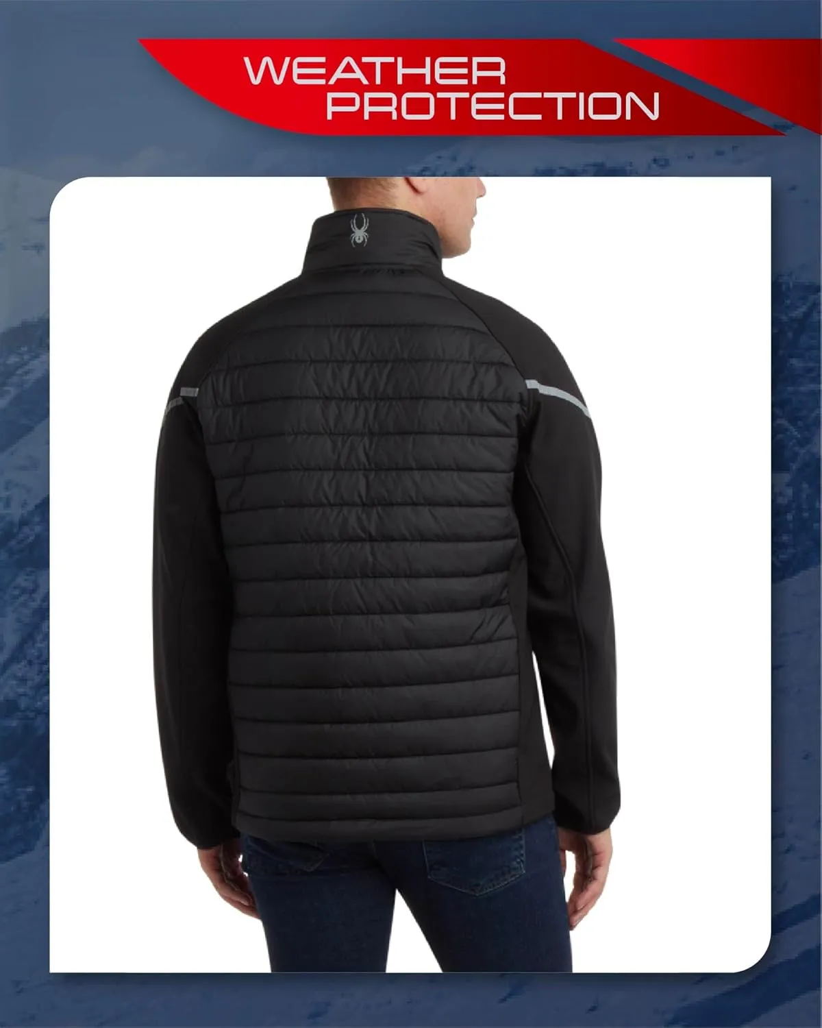 Spyder Men's Active 2fer Jacket - Midweight Insulated Quilted Puffer Bubble Windbreaker with Softshell Sleeves (Sizes: S-XL)