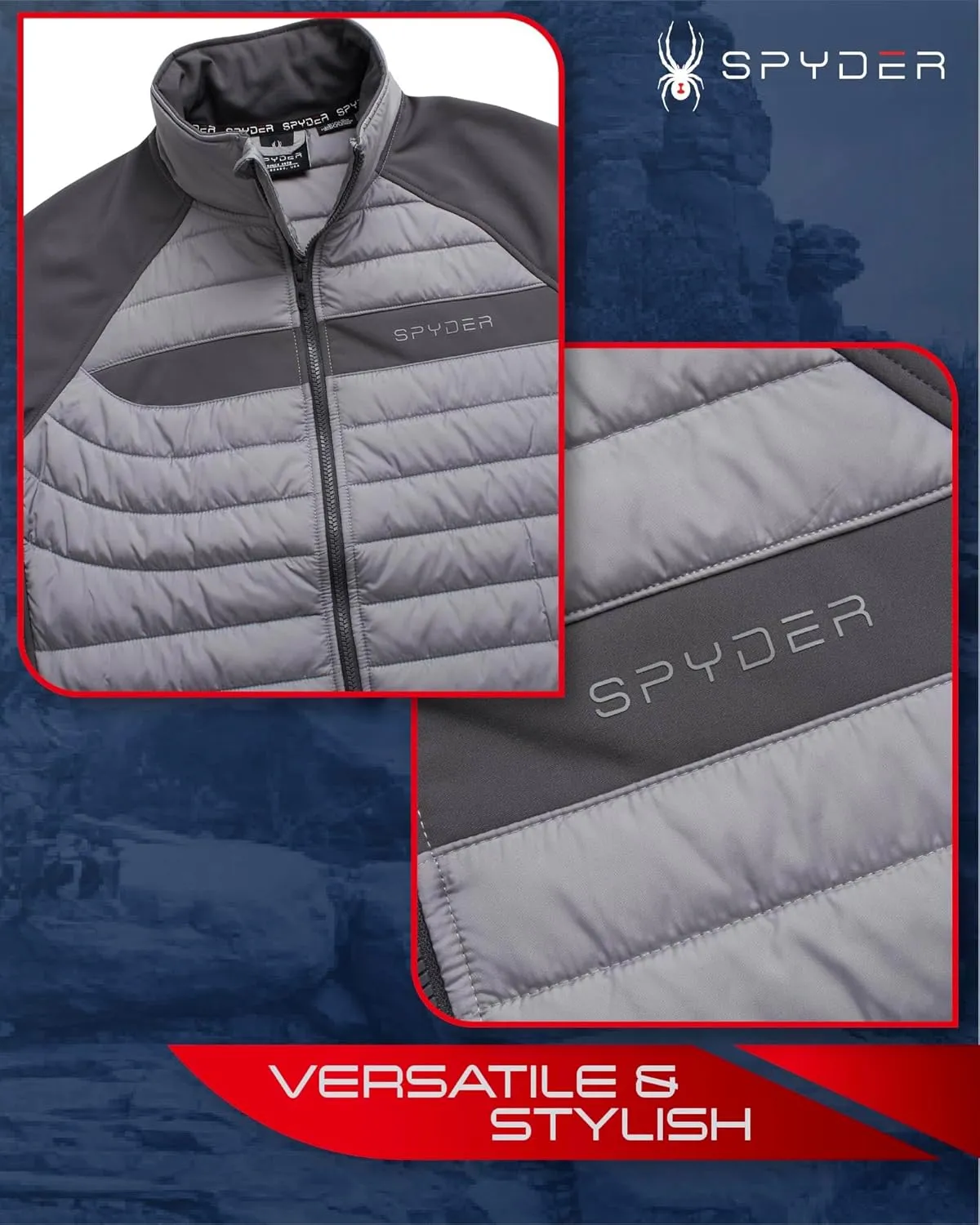 Spyder Men's Active 2fer Jacket - Midweight Insulated Quilted Puffer Bubble Windbreaker with Softshell Sleeves (Sizes: S-XL)