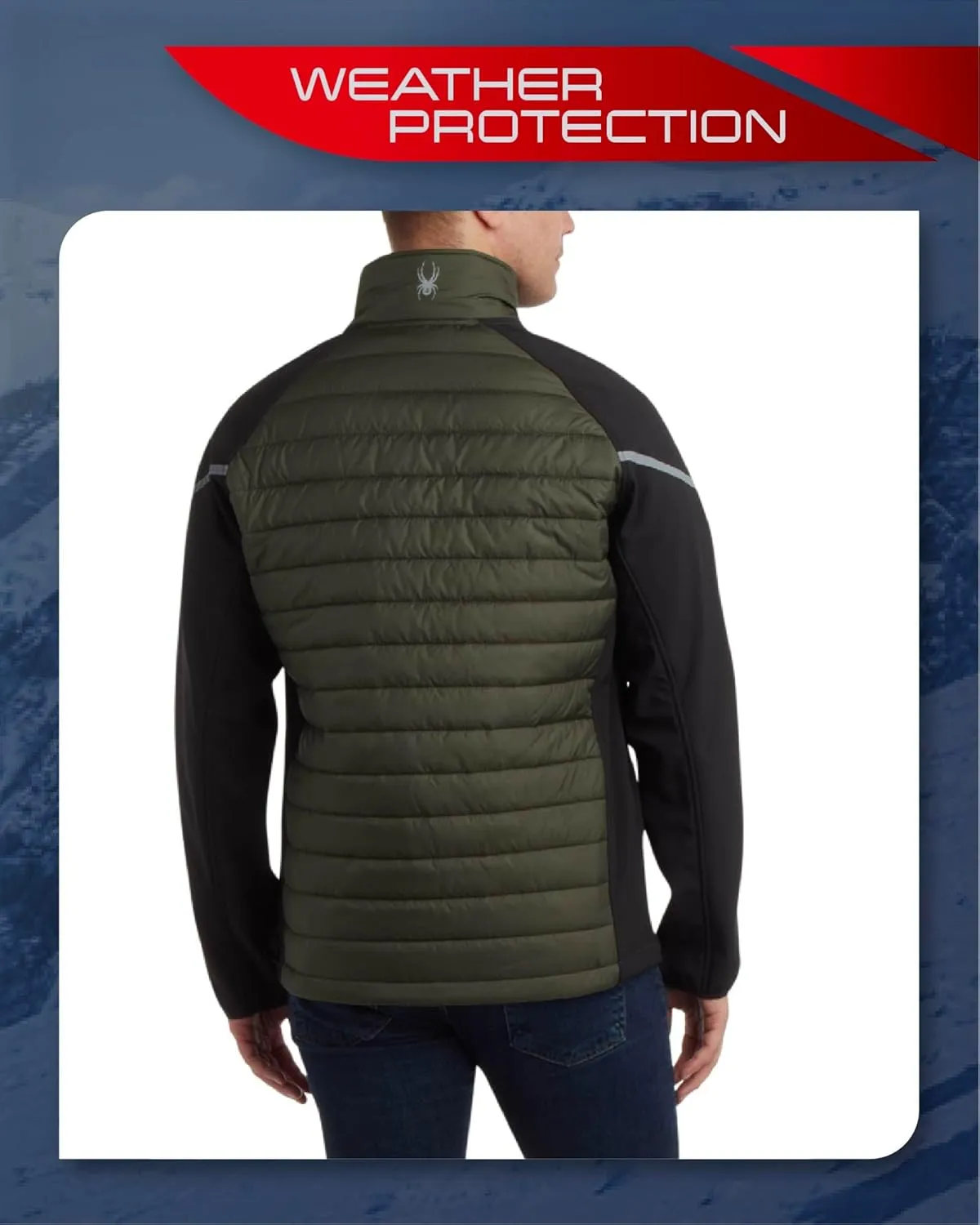 Spyder Men's Active 2fer Jacket - Midweight Insulated Quilted Puffer Bubble Windbreaker with Softshell Sleeves (Sizes: S-XL)