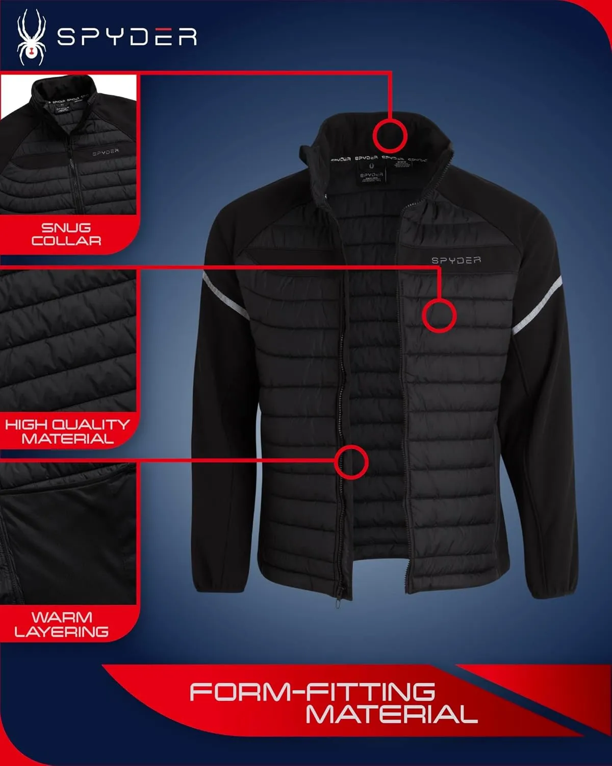Spyder Men's Active 2fer Jacket - Midweight Insulated Quilted Puffer Bubble Windbreaker with Softshell Sleeves (Sizes: S-XL)