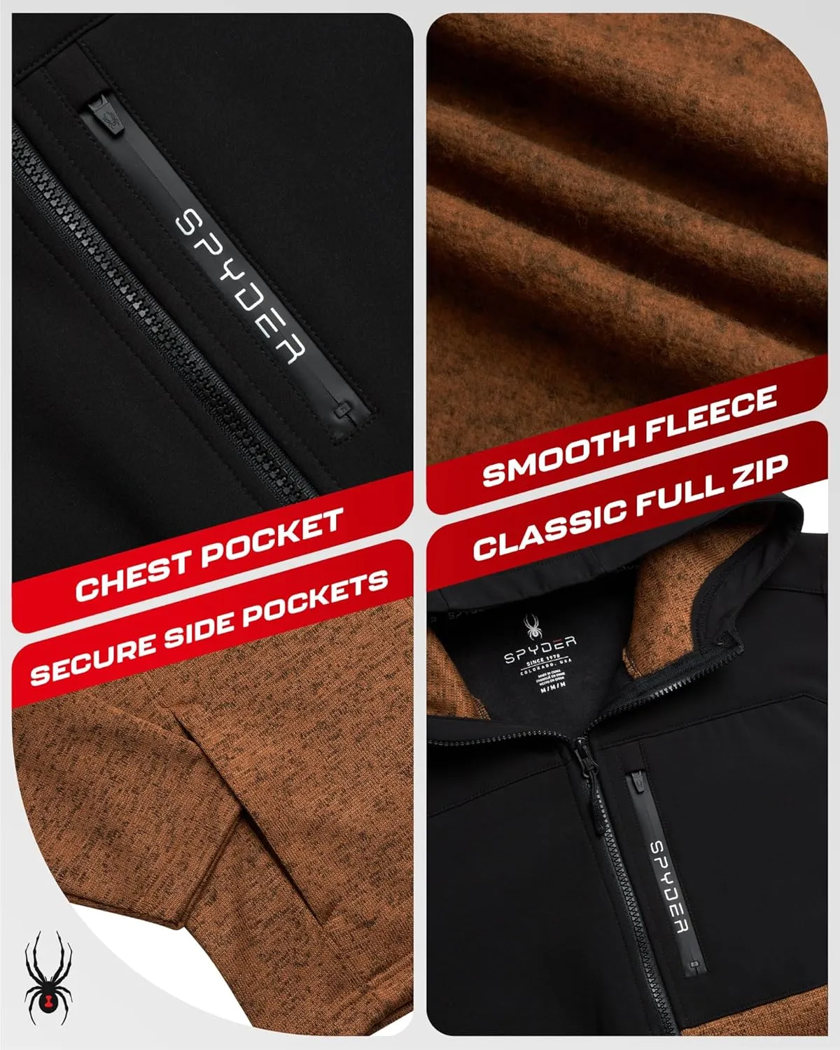 Spyder Men's Sweater Fleece Jacket - Lightweight Insulated Performance Full Zip Hooded Outdoor Jacket for Men (Sizes: S-XXL)