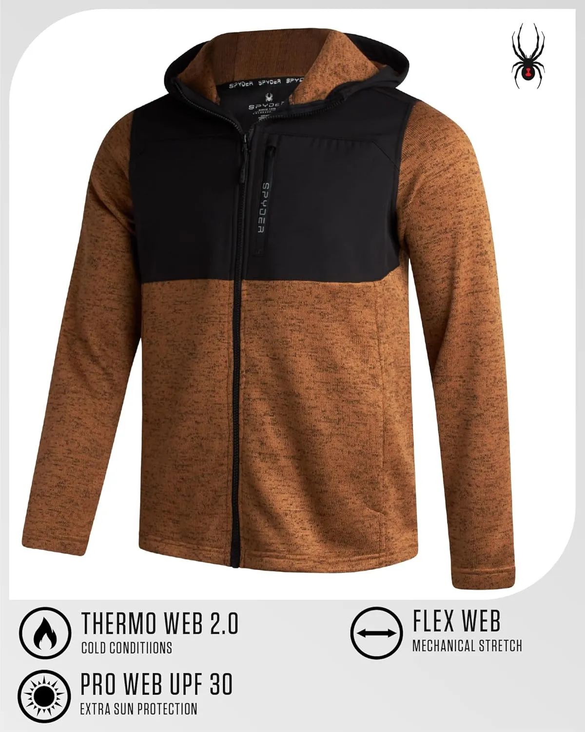 Spyder Men's Sweater Fleece Jacket - Lightweight Insulated Performance Full Zip Hooded Outdoor Jacket for Men (Sizes: S-XXL)
