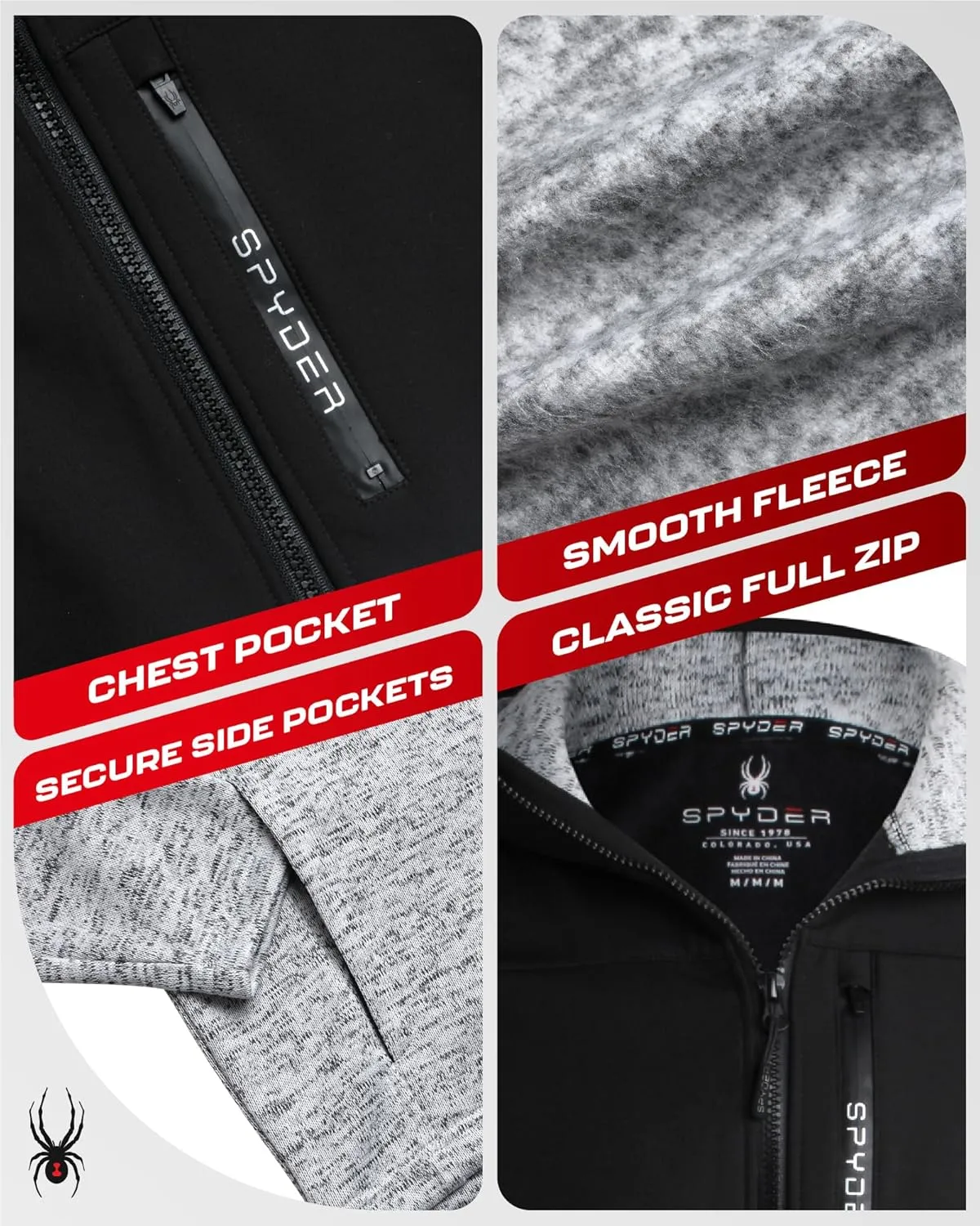 Spyder Men's Sweater Fleece Jacket - Lightweight Insulated Performance Full Zip Hooded Outdoor Jacket for Men (Sizes: S-XXL)