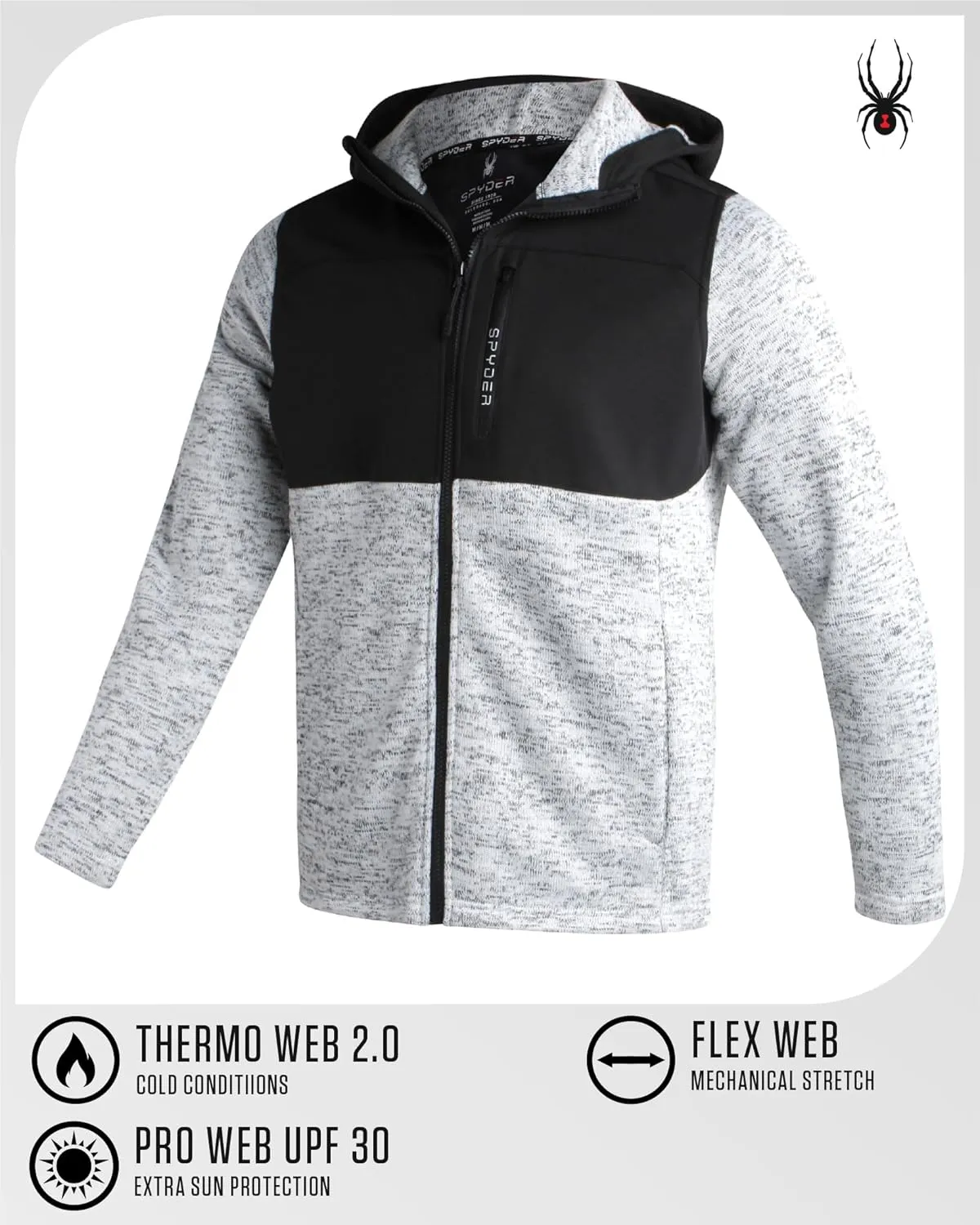 Spyder Men's Sweater Fleece Jacket - Lightweight Insulated Performance Full Zip Hooded Outdoor Jacket for Men (Sizes: S-XXL)