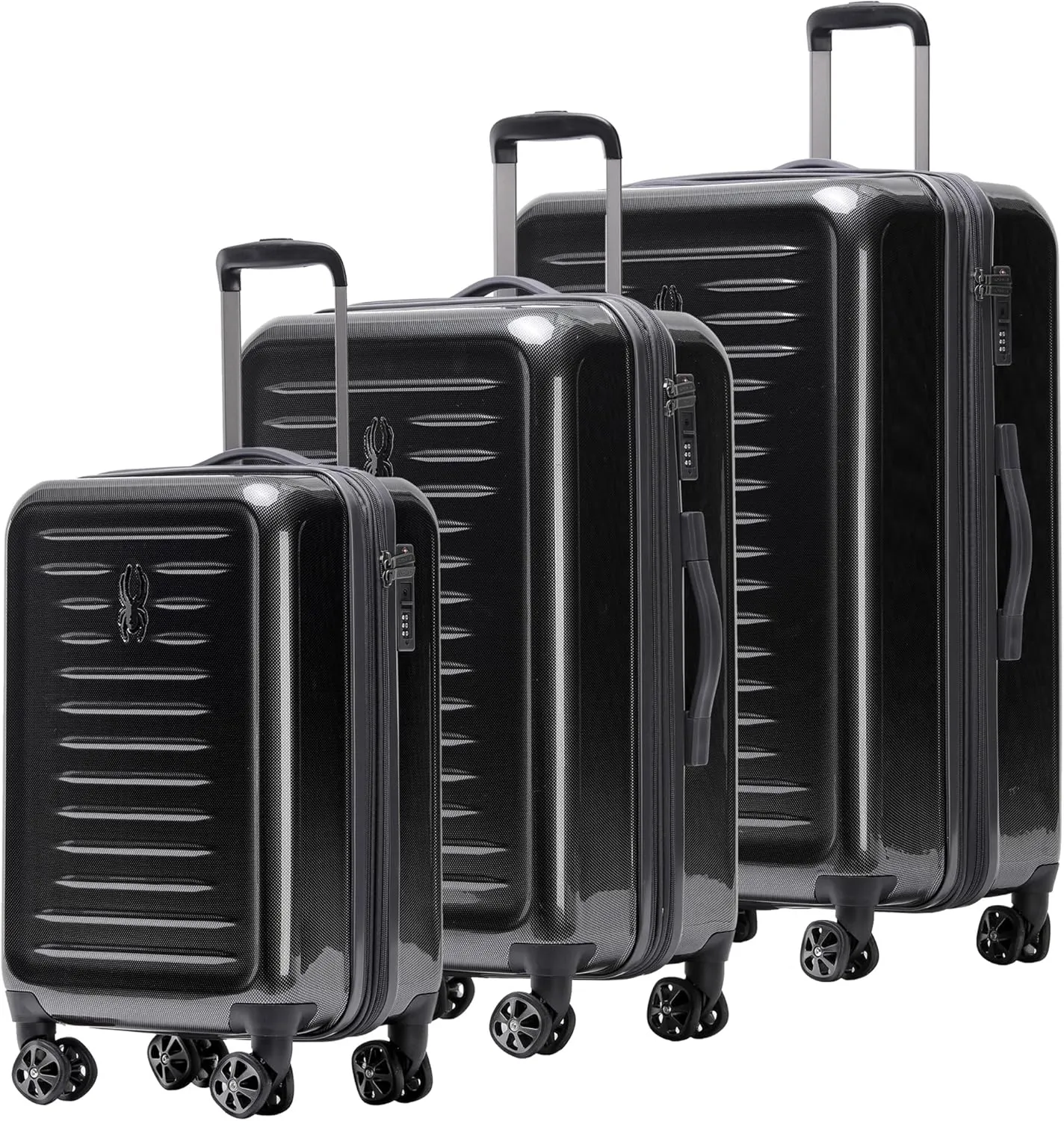 Spyder Rails 3 Piece Luggage Set with 360° Spinner Wheels, TSA Approved Lock, (20 Inch, 25 Inch, 29 Inch), Black
