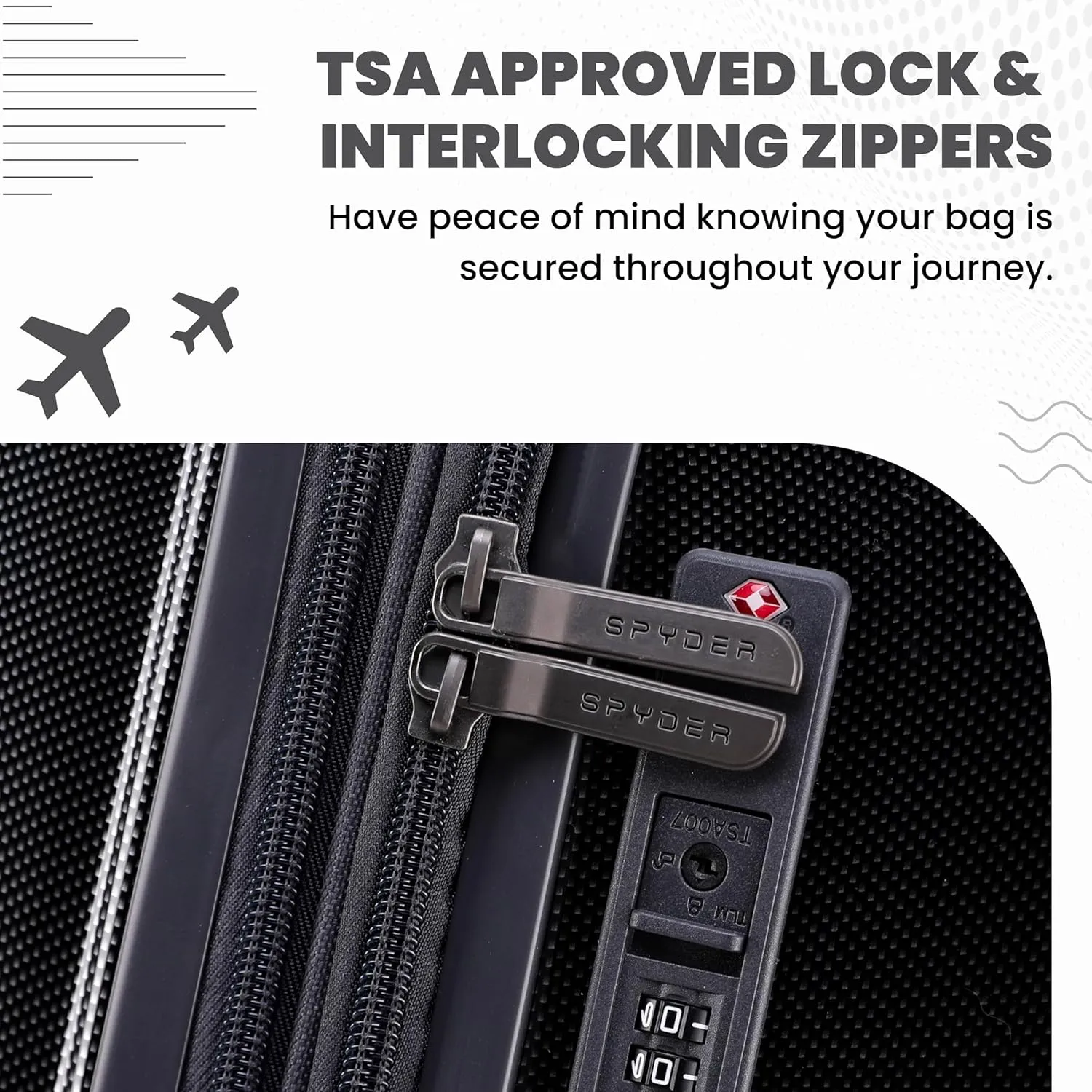 Spyder Rails 3 Piece Luggage Set with 360° Spinner Wheels, TSA Approved Lock, (20 Inch, 25 Inch, 29 Inch), Black