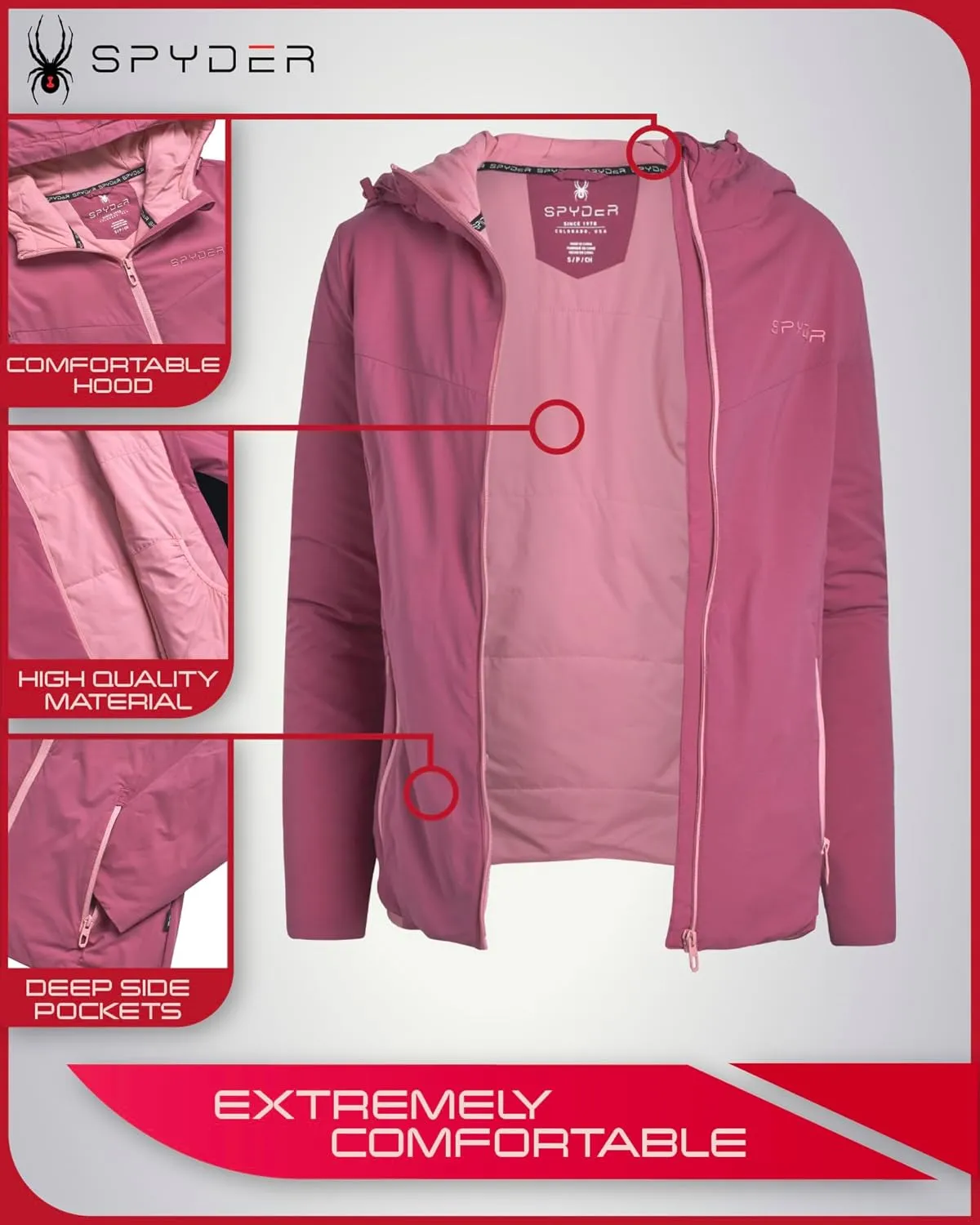 Spyder Women's Performance Windbreaker Jacket - Insulated Lightweight Full Zip Wind and Water-Resistant Hooded Jacket (S-XL)