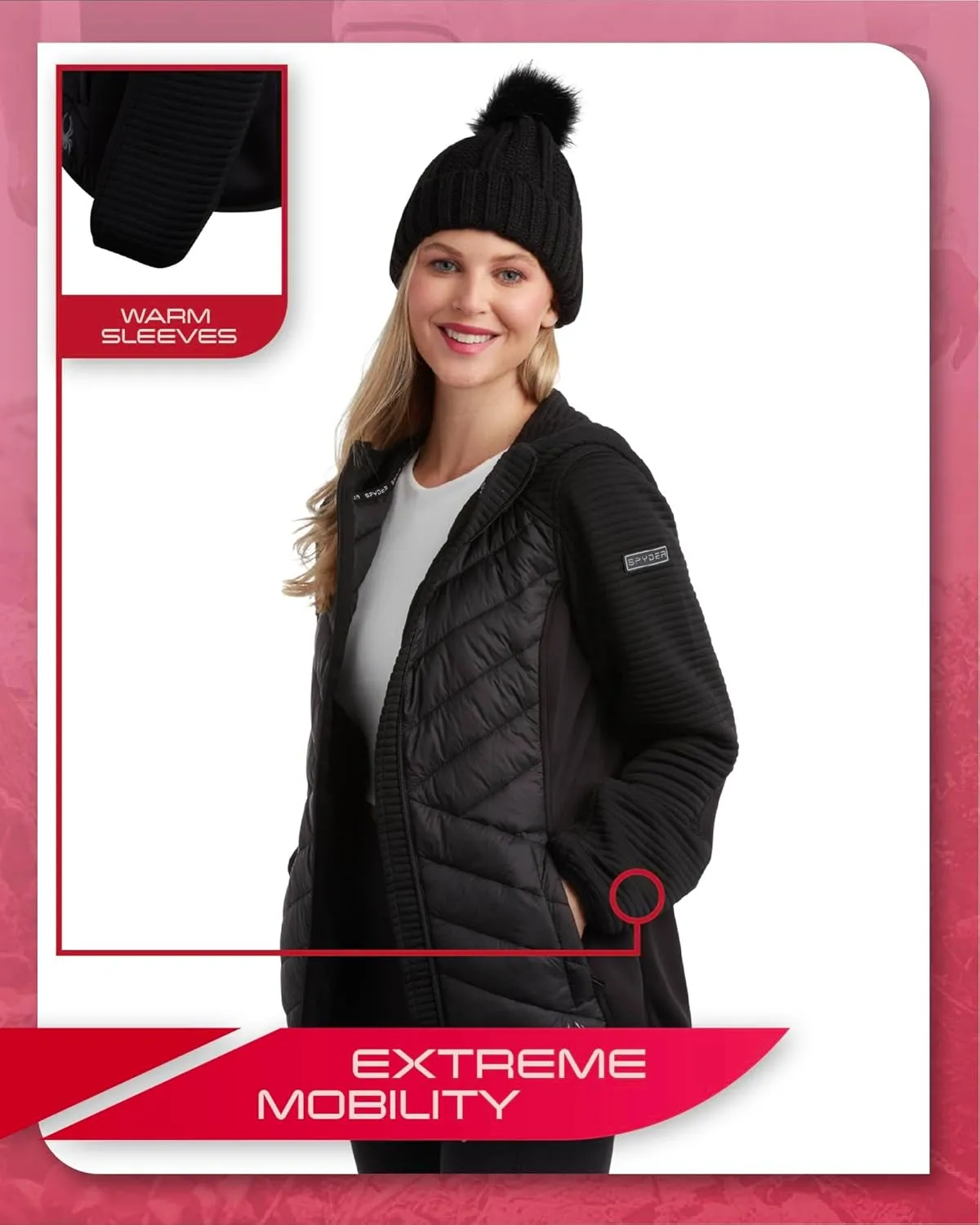 Spyder Women's Puffer Jacket - Mixed Fleece Insulated Winter Coat with Taffeta Panels- Quilted Hooded Jacket for Women (S-XL)