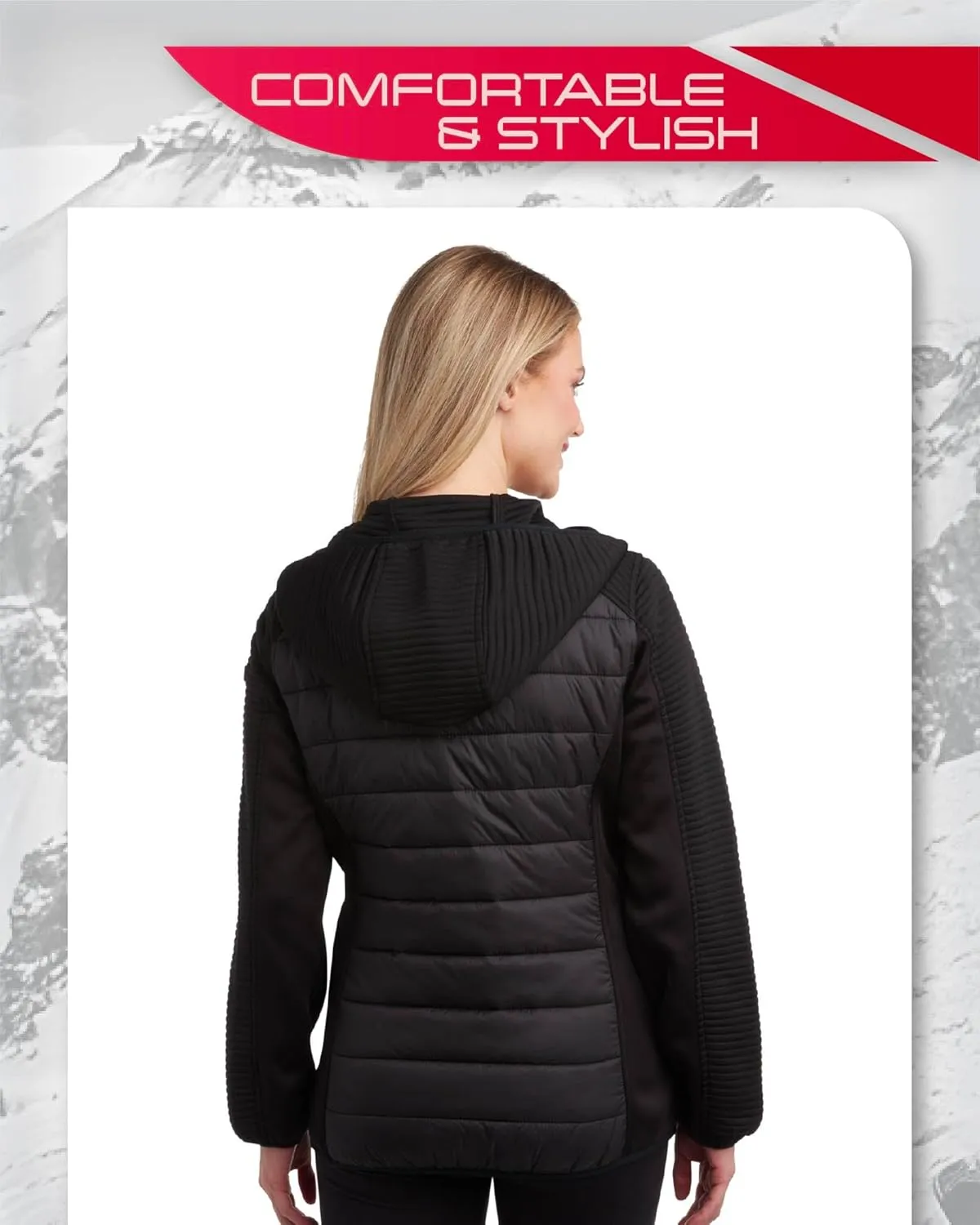 Spyder Women's Puffer Jacket - Mixed Fleece Insulated Winter Coat with Taffeta Panels- Quilted Hooded Jacket for Women (S-XL)