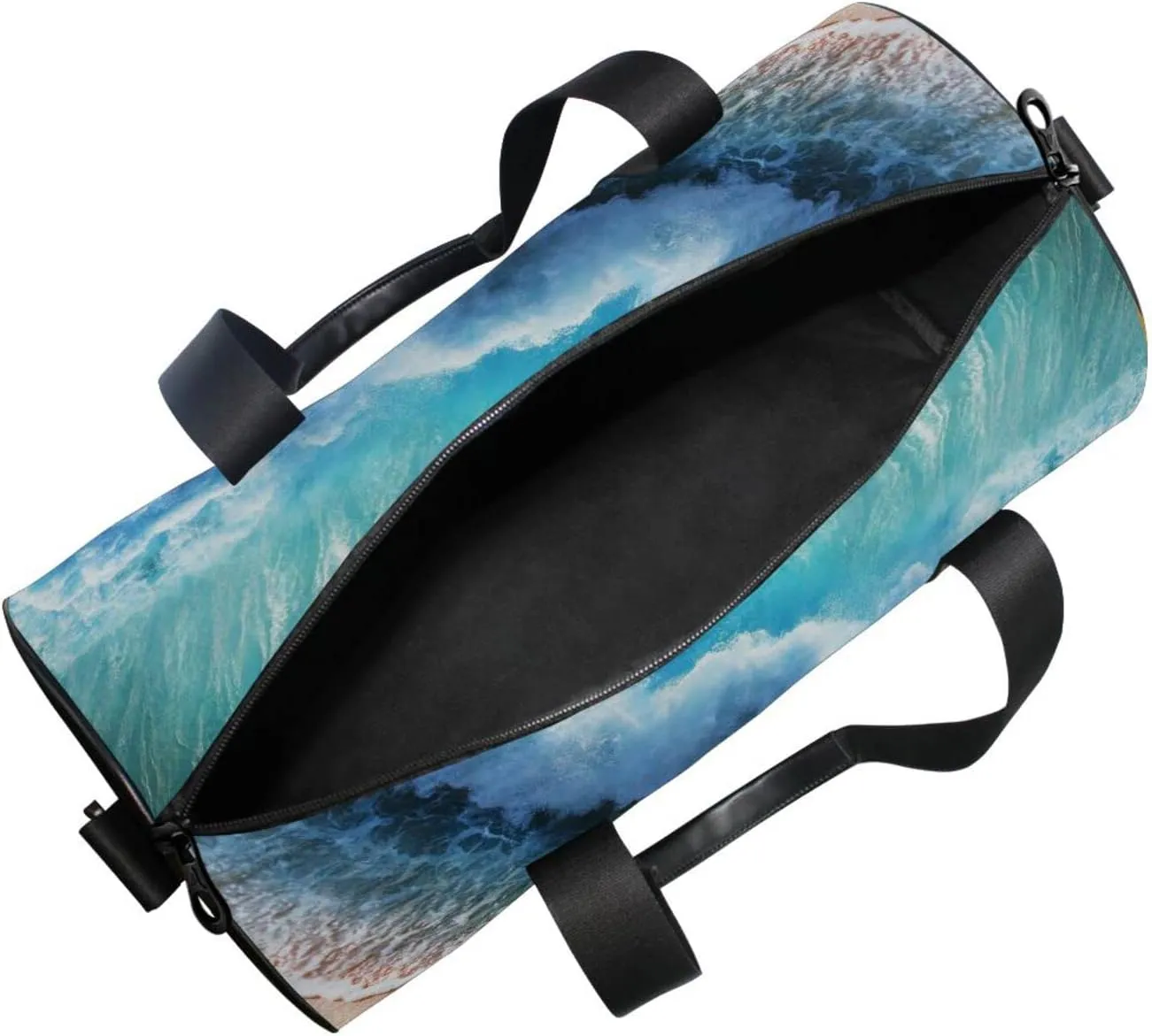 Starfish on the Beach Sand with Blue Ocean Water Waves Dolphin Duffel Bag, Foldable Canvas Travel Tote for Gym Sports with Inner Pockets, Durable Lightweight Fitness Bag for Overnight Workout