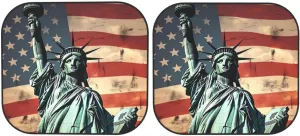 Statue Liberty American Flag Windshield Sun Shade 2 PCS Foldable Car Front Window Sunshade for Sun, Heat and UV Rays Auto Sun Blocker Visor Protector with Storage Bag for Cars, SUVs Large