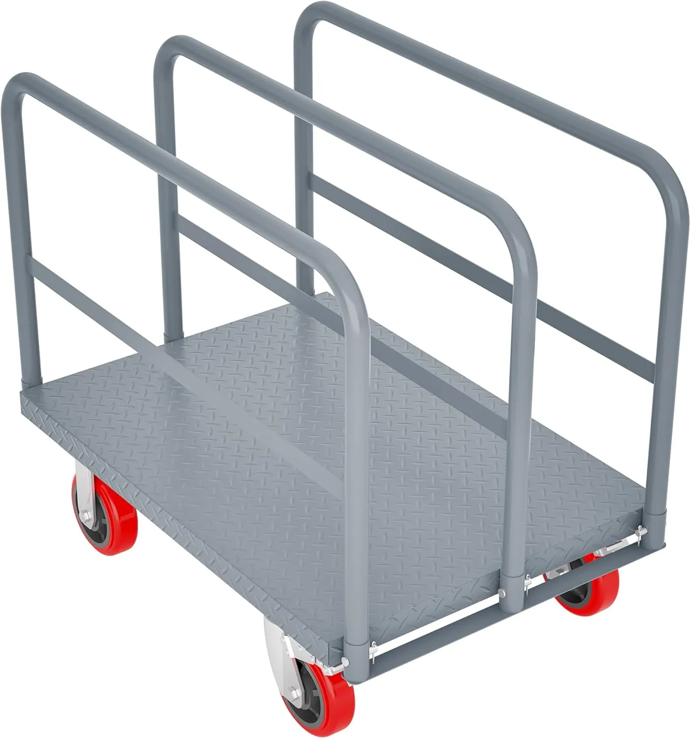 Steel Panel Truck, Heavy Duty Drywall Lumber Cart Platform Truck Flat Cart, 2000lbs Hand Truck Push Cart Dolly with 6" Swivel Brake Casters and 3 Side Handrails(36" x 24")
