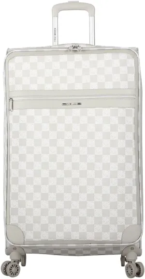 Steve Madden Designer Luggage - Checked Large 28 Inch Softside Suitcase - Expandable for Extra Packing Capacity - Lightweight Bag with Rolling Spinner Wheels (Chalet Light Grey, 28in)