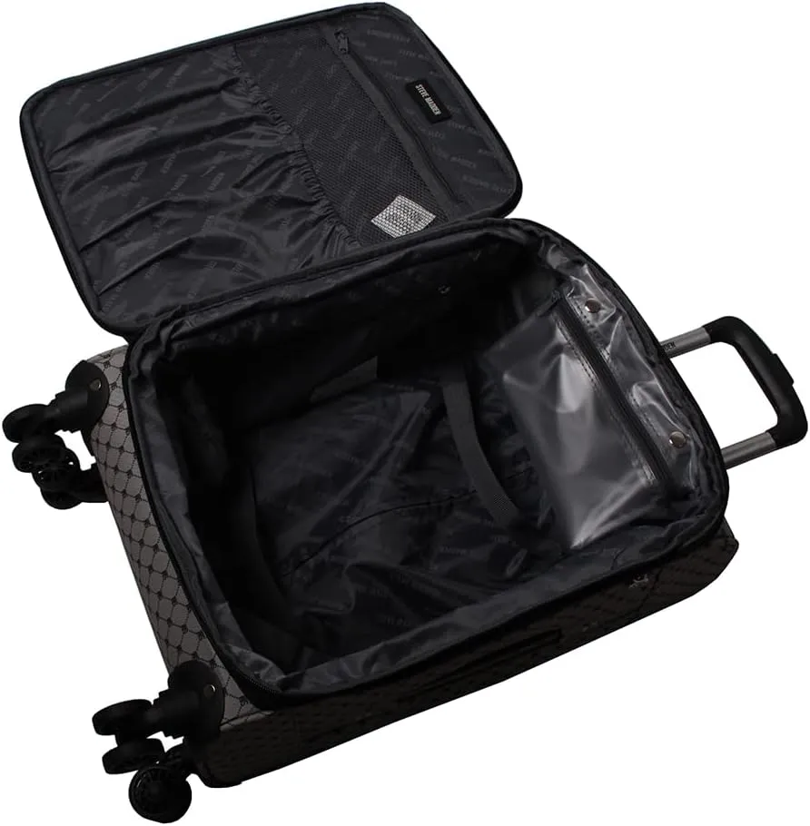 Steve Madden Designer Luggage - Checked Large 28 Inch Softside Suitcase - Expandable for Extra Packing Capacity - Lightweight Bag with Rolling Spinner Wheels (Noble Black/Grey, 28in)