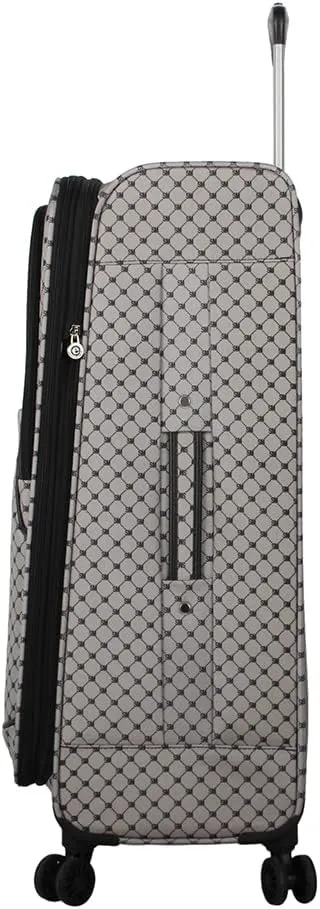 Steve Madden Designer Luggage - Checked Large 28 Inch Softside Suitcase - Expandable for Extra Packing Capacity - Lightweight Bag with Rolling Spinner Wheels (Noble Black/Grey, 28in)