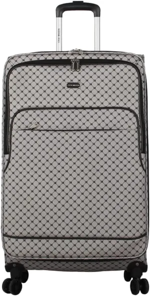 Steve Madden Designer Luggage - Checked Large 28 Inch Softside Suitcase - Expandable for Extra Packing Capacity - Lightweight Bag with Rolling Spinner Wheels (Noble Black/Grey, 28in)