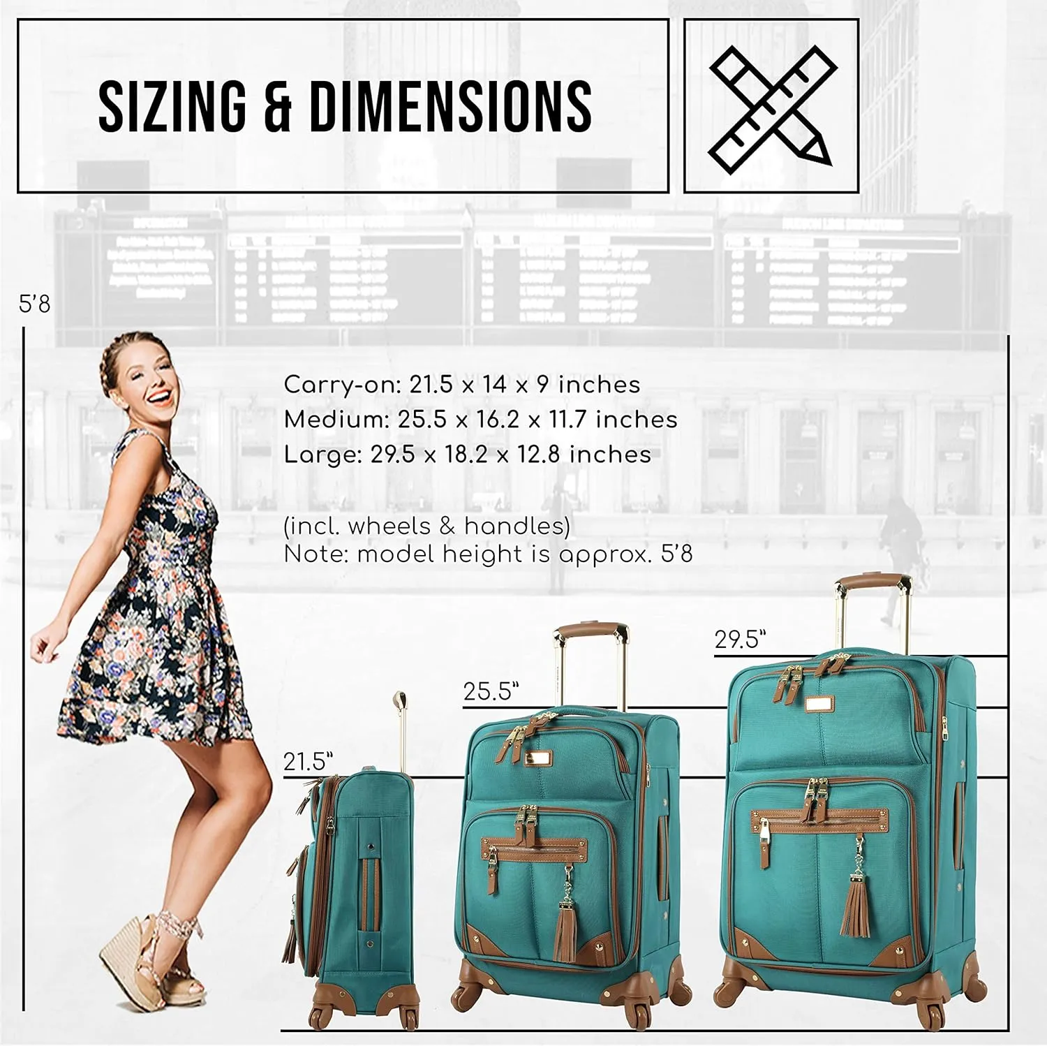 Steve Madden Designer Luggage Collection - Lightweight 24 Inch Expandable Softside Suitcase - Mid-size Rolling 4-Spinner Wheels Checked Bag (Harlo Teal Blue)