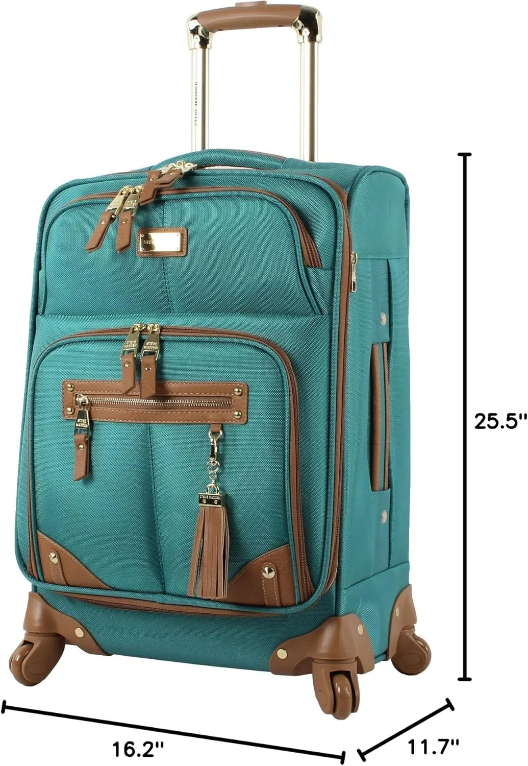 Steve Madden Designer Luggage Collection - Lightweight 24 Inch Expandable Softside Suitcase - Mid-size Rolling 4-Spinner Wheels Checked Bag (Harlo Teal Blue)
