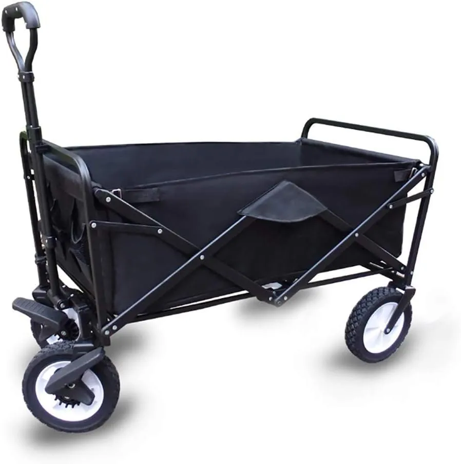 Storage Trolleys Folding Garden Trolley Cart Heavy Duty Trolley Wagon Multi-Function Shopping Cart for Outdoor Camping Beach Pull Truck with 4 Wheels, Load:100Kg (Black)