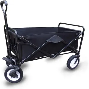 Storage Trolleys Folding Garden Trolley Cart Heavy Duty Trolley Wagon Multi-Function Shopping Cart for Outdoor Camping Beach Pull Truck with 4 Wheels, Load:100Kg (Black)