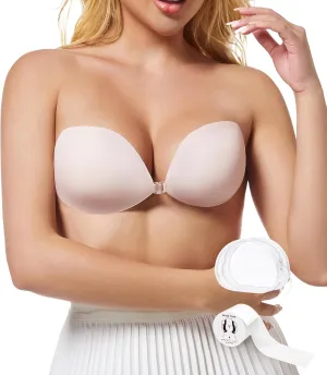 Strapless Sticky Bra Push Up-Silicone Large Adhesive Backless Bra, Stick on Breast Bra Waterproof Invisible Boob Tape 2 Pairs