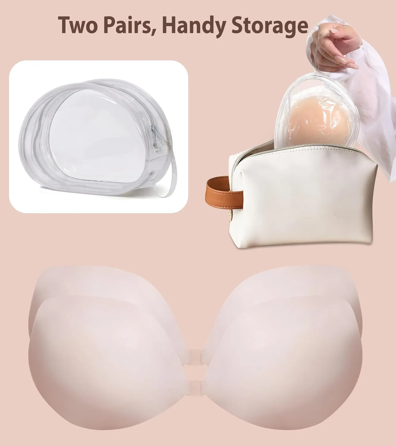 Strapless Sticky Bra Push Up-Silicone Large Adhesive Backless Bra, Stick on Breast Bra Waterproof Invisible Boob Tape 2 Pairs