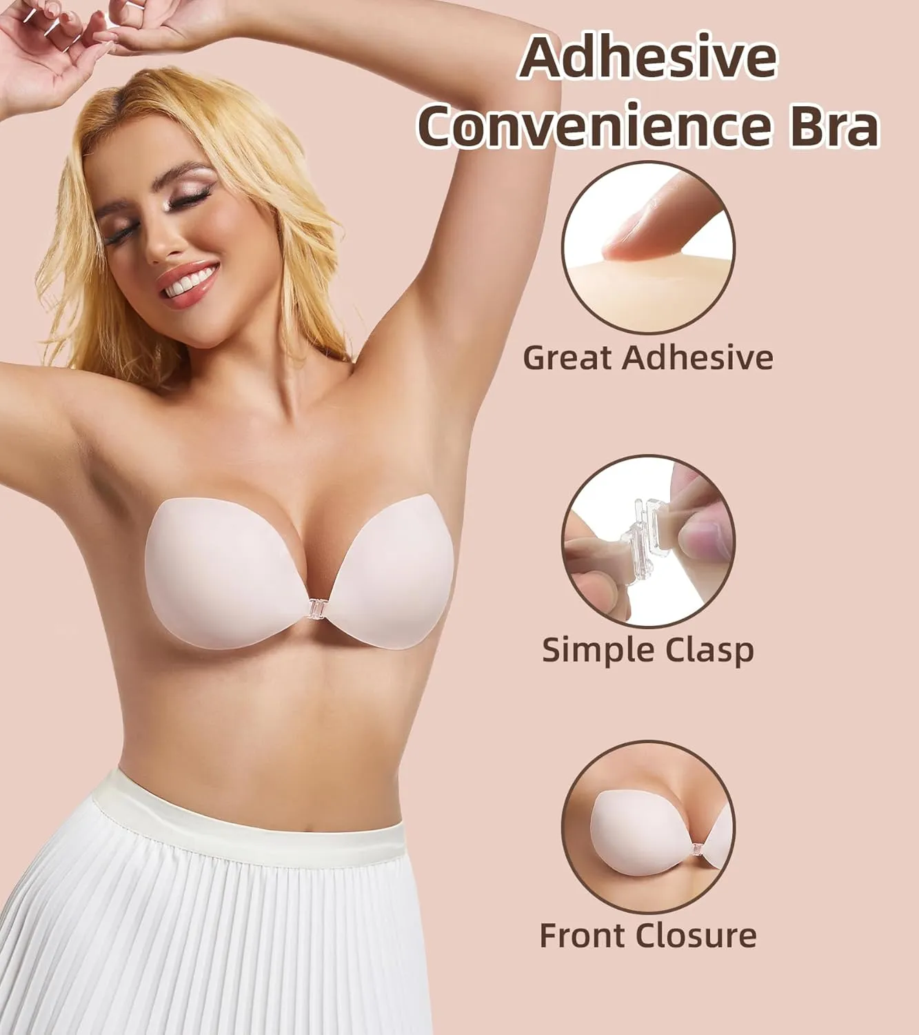 Strapless Sticky Bra Push Up-Silicone Large Adhesive Backless Bra, Stick on Breast Bra Waterproof Invisible Boob Tape 2 Pairs