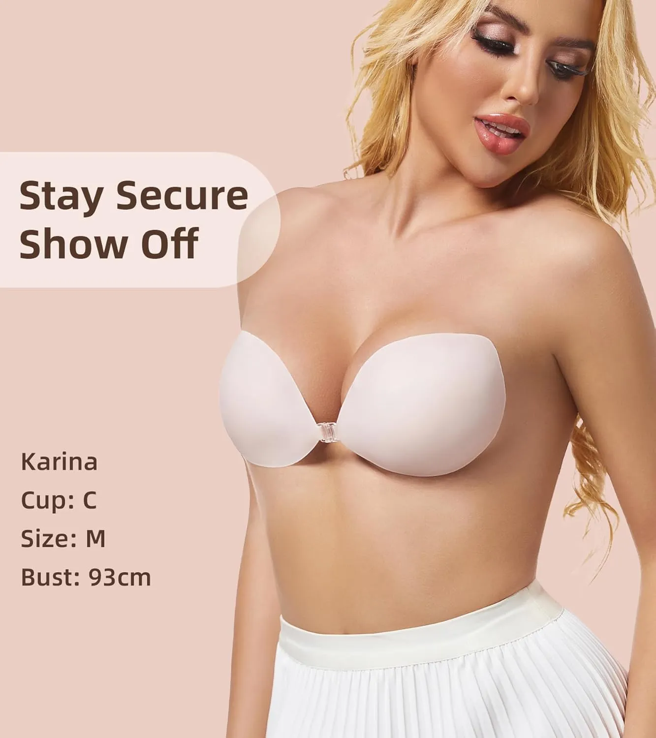 Strapless Sticky Bra Push Up-Silicone Large Adhesive Backless Bra, Stick on Breast Bra Waterproof Invisible Boob Tape 2 Pairs